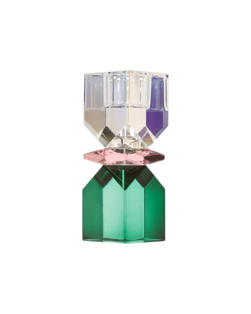 EJA International • Kerzenständer Kristall Regenbogen/Pink/Dunkelgrün