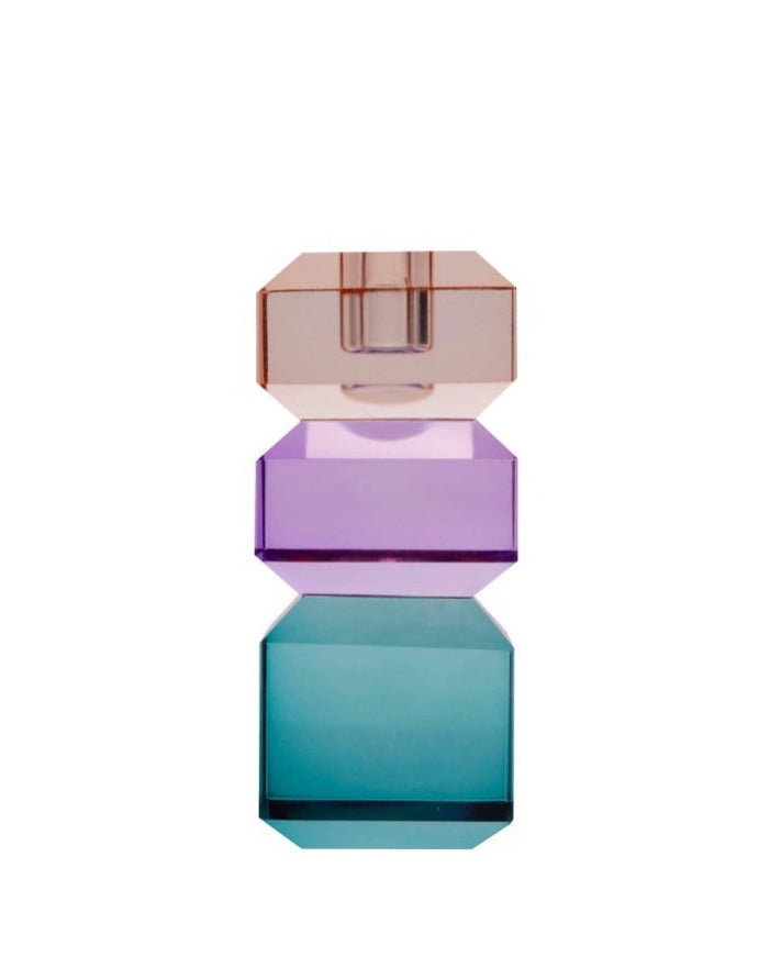EJA International • Kerzenständer Kristall Pfirsich/Violett/Petrol