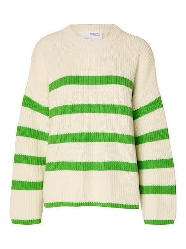 Selected Femme • Bloomie LS Knit O-Neck Noos Snow White / Classic Green