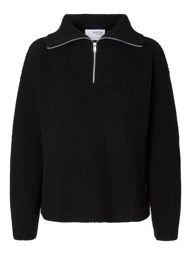 Selected Femme • Bloomie LS Knit Half Zip Pullover Black
