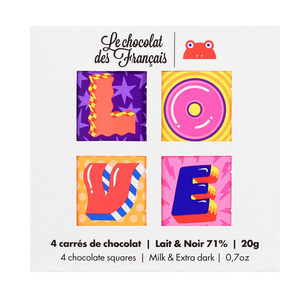 Le Chocolat des Français • Box of 4 Mini Chocolate Bars LOVE